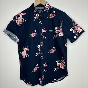 Hollister Men's XS Epic Flex Button Down Shirt Short Sleeve Floral Blue Pink